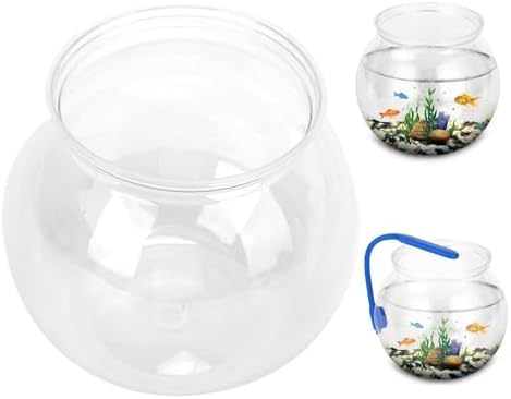 4.9x3.9 Inch Mini Plastic Transparent Fish Bowl Shatterproof Aquarium for Small Fish Desk Decor Tank with High Light Transmittance(M)