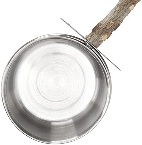Wood Bird Perch with Bird Feeding Cups Stainless Steel Parrot Food Water Bowls Dish Feeder for Cockatiel Conure Budgies Parakeet [S] Feeding & Watering Supplies