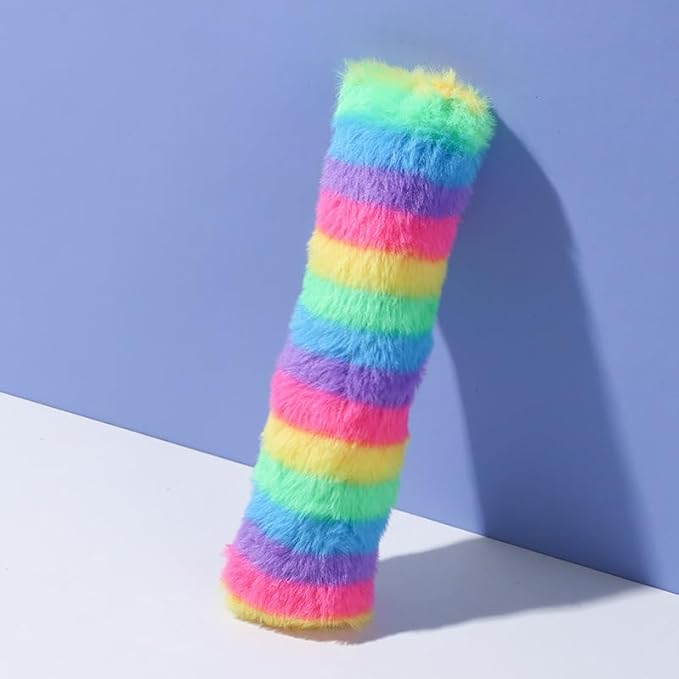 Rainbow Plush Cat Kicker Toy, Interactive Long Pillow for Cats with Catnip and Squeaker, Soft Chew Toy for Boredom Relief and Playtime (A03)