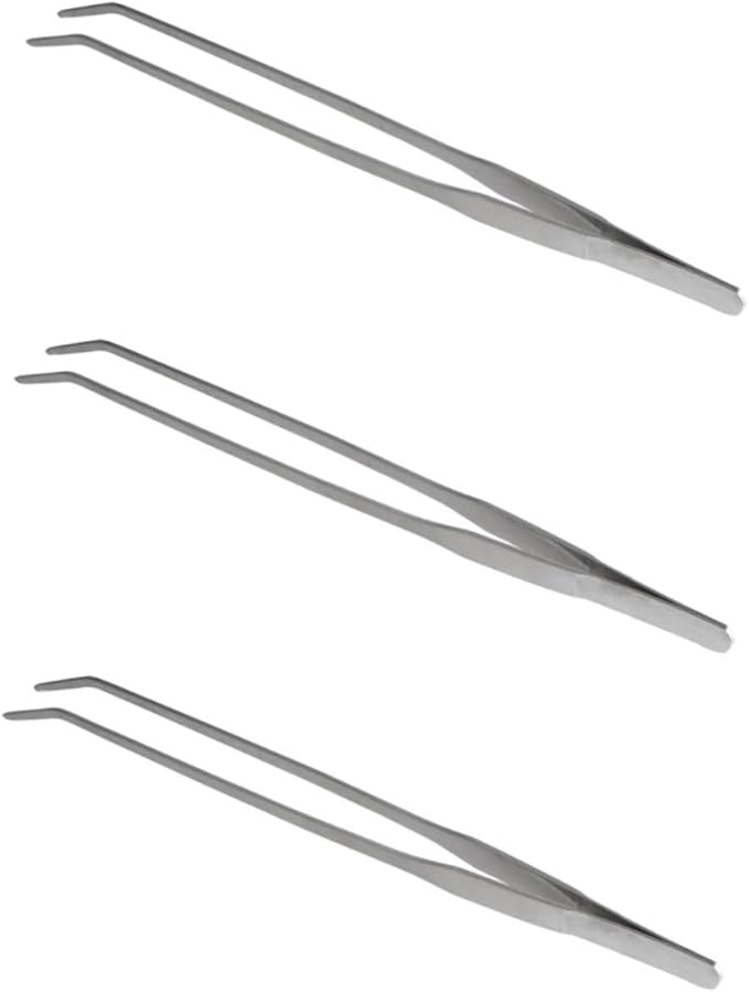 3pcs Curved Tip Aquatic Plant Tweezers Stainless Steel Tongs for Fish Tank Plants Ergonomic Design for Easy Trimming Tool for Aquarists