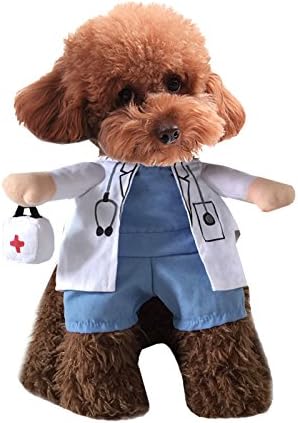Mikayoo Pet Dog Cat Halloween Costume Doctor Nurse Costume Dog Jeans Clothes Cat Funny Apperal Outfit Uniform(Doctor,XS)