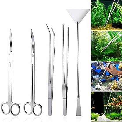 Aquarium Plants Tools, Aquascaping Tweezers Scissor Spatula Tool Stainless Steel Aquarium Tank Aquascaping Tools Set for Fish Starter Kits (3pc/4pc/5pc) (5 PCS)
