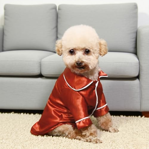 Cat Puppy Costume Elegant Satin Pajamas with Bow Headband 2PCs Set Pet Sleepwear Cute Pet Outfit Cosplay Partywear Photoshoots (red Set,Large)