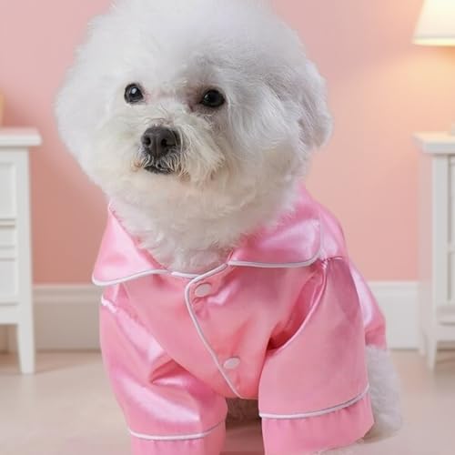 Cat Puppy Costume Elegant Satin Pajamas with Bow Headband 2PCs Set Pet Sleepwear Cute Pet Outfit Cosplay Partywear Photoshoots (Pink Set,X-Large)