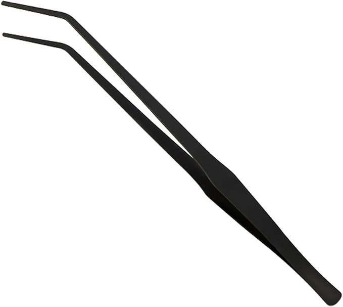 15 Inch Black Curved Aquarium Tweezers Stainless Steel With Rust Proof Carbonized Coating Reptile Feeding Tongs For Aquatic Plants Lizards Spiders Snakes Geckos