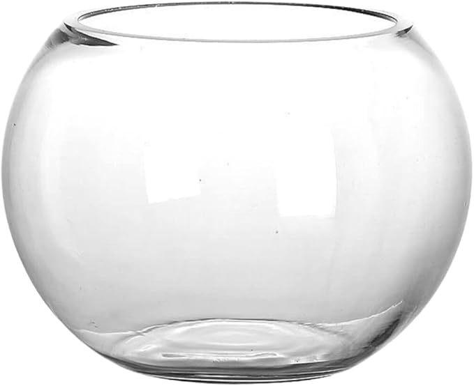 HOMSFOU Clear Round Fish Bowl 7-Inch Glass Aquarium for Goldfish and Aquatic Plants Desktop Fish Tank Suitable for Home Office Decoration