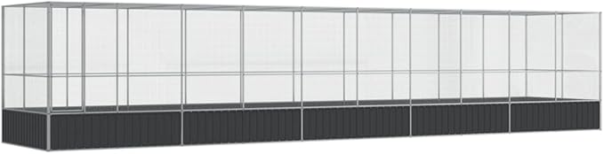 vidaXL Aviary with Extension - Silver - 409.1"x81.5"x83.5" Galvanized Steel Frame, Secure Mesh, Ample Room, Lockable Door - for Birds, Rabbits, Chickens, Small Animals