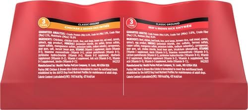 Purina ONE Classic Ground Chicken and Brown Rice, and Beef and Brown Rice Entrees Wet Dog Food Variety Pack - (Pack of 6) 13 oz. Cans