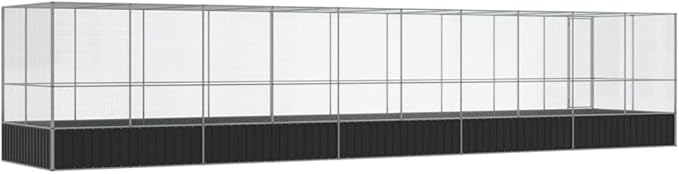 vidaXL Aviary with Extension - Silver - 409.1"x81.5"x83.5" Galvanized Steel Frame, Secure Mesh, Ample Room, Lockable Door - for Birds, Rabbits, Chickens, Small Animals