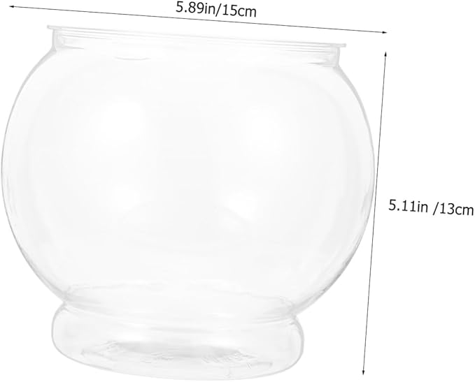 Transparent Plastic Fish Tank 15 Inch Round Shatterproof Fish Bowl for Betta and Aquatic Plants for Desktop Decoration and Office Use