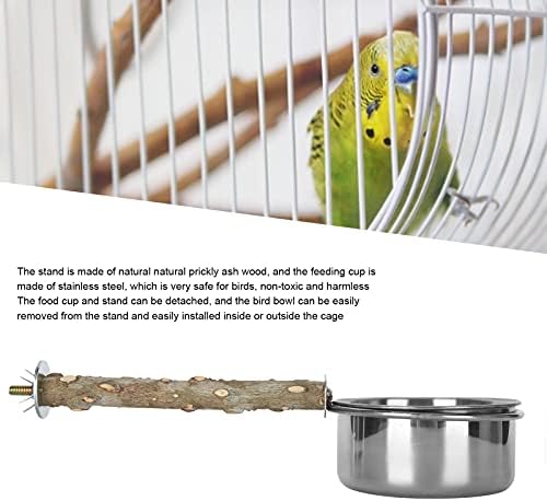 Wood Bird Perch with Bird Feeding Cups Stainless Steel Parrot Food Water Bowls Dish Feeder for Cockatiel Conure Budgies Parakeet [S] Feeding & Watering Supplies
