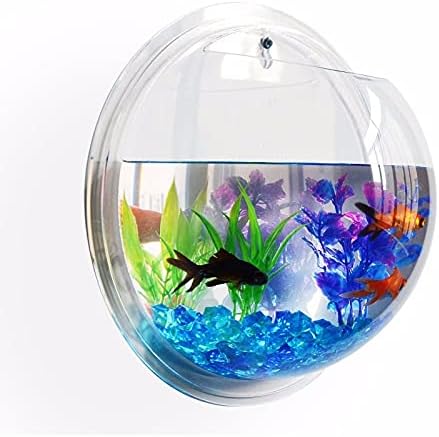 Acrylic Wall Mounted Fish Bowl, Hanging Aquarium Transparent Plastic Bubble Gold & Betta Fish Tank,Round Pot Flower Plant Vase Home Decoration (S: 190mm)