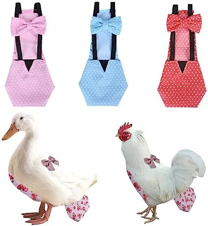 MANON ROSA Chicken Diapers Bantam Hens - Reusable 3-Piece Set with Bow Ties Poultry Nappies Washable Waterproof for Geese Pet Ducks Silkie (Polka Dot XS)