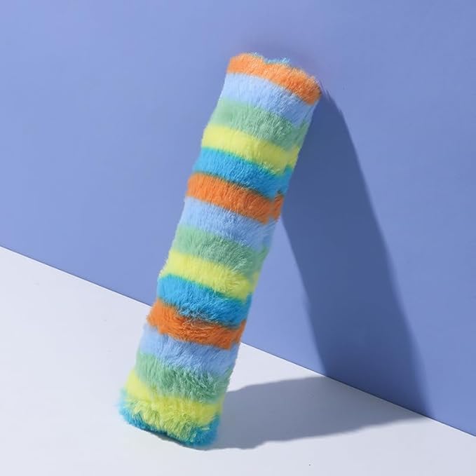 Rainbow Plush Cat Kicker Toy, Interactive Long Pillow for Cats with Catnip and Squeaker, Soft Chew Toy for Boredom Relief and Playtime (A01)