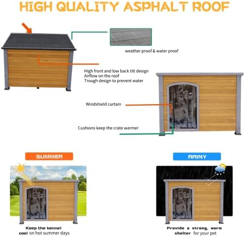 44.48" Large Dog House Winter Warm Outdoor Weatherproof Dog Houses for Large Dogs Outside Dog House Doghouse Wooden Dog Kennel