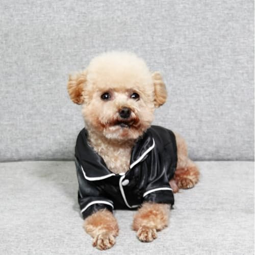 Cat Puppy Costume Elegant Satin Pajamas with Bow Headband 2PCs Set Pet Sleepwear Cute Pet Outfit Cosplay Partywear Photoshoots (Black Set,Large)