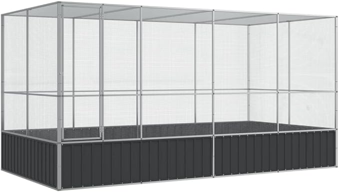 vidaXL Aviary with Extension - Galvanized Steel Bird Cage 164.6"x81.5"x83.5", Large Parrot/Budgie Cage in Silver with Lockable Door, Suitable for Rabbits, Ducks, Chickens