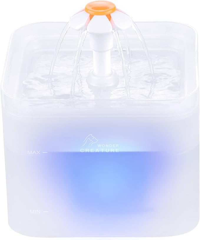 Cat Water Fountain, 67oz/2L Automatic Cat Drinking Fountain, Pet Water Dispenser with LED Light and Filter for Cats and Small Dogs (Clear)