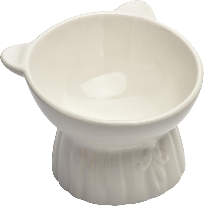 Elevated Cat Food Bowl,8 Oz Ceramic Raised and Tilted Water Bowl,Anti Vomiting and Protect Pets Spines Dishes for Fat Faced Cat, Indoor Cats,Kitten,Small Dog (Green)