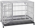 38 inch Heavy Duty Indestructible and Escape-Proof Dog Crate Cage Kennel for Large Dogs, High Anxiety Dog Crate with Removable Wire Trays and Wheels, Extra Large XL XXL, Silver