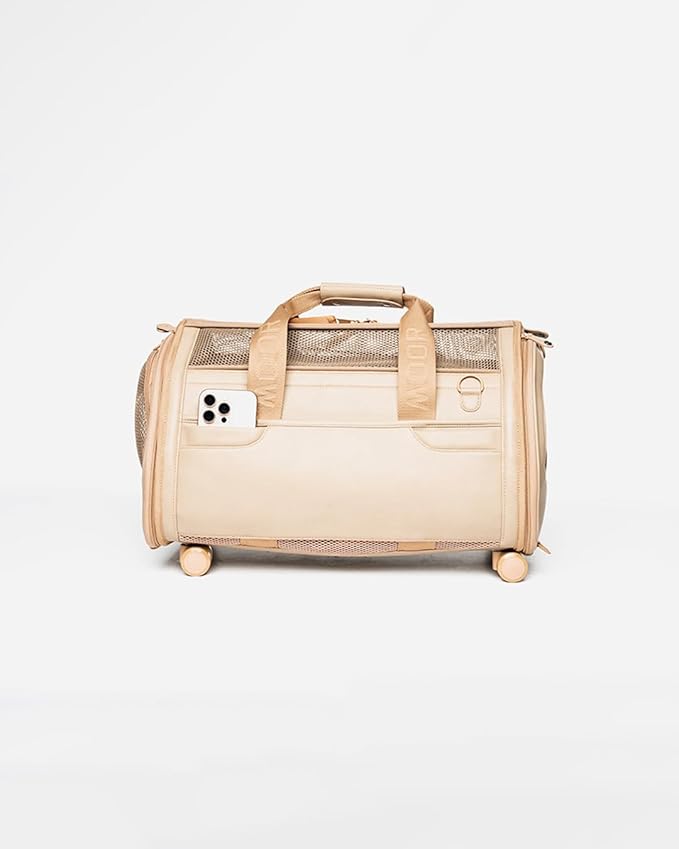 MOOR NYC Luxury Made Travel Bag. A Unique Pet Travel Bag Design for Dogs or Cats. TSA Approved (Cream Luxury Travel Bag)