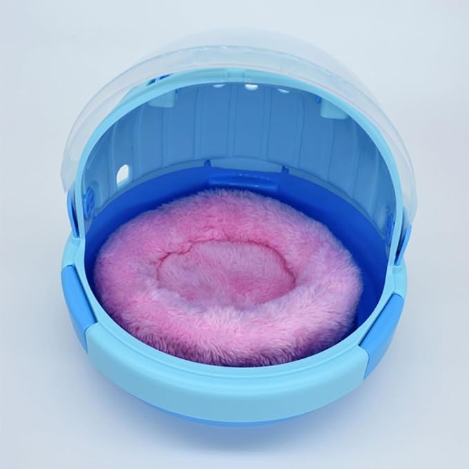 HEMOTON Handheld Parrot Carrier Cage with Blue Plush Nest Small Portable Birds Travel Cage for Budgie Cockatiel Parrotlets