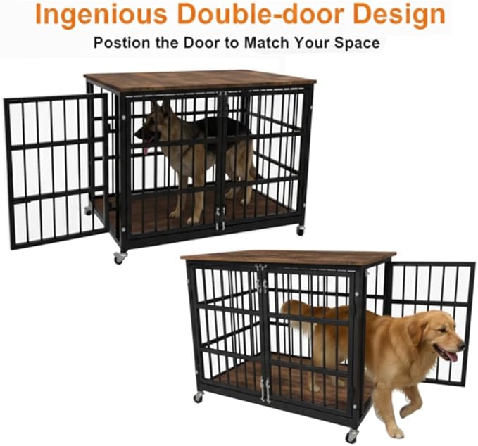 48 inch Dog Crate Furniture, Heavy Duty Dog Kennel Indoor for Large Dogs, Escape-Proof and Chew-Proof Wooden Dog Cage for high Anxiety Dog, Decorate House as TV Stand, End Table
