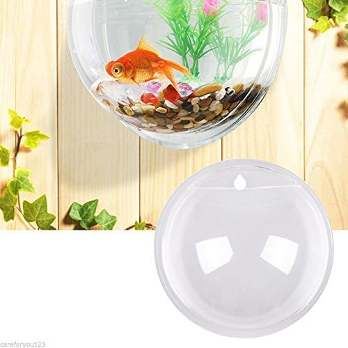 Acrylic Wall Mounted Fish Bowl, Hanging Aquarium Transparent Plastic Bubble Gold & Betta Fish Tank,Round Pot Flower Plant Vase Home Decoration (M: 235mm)