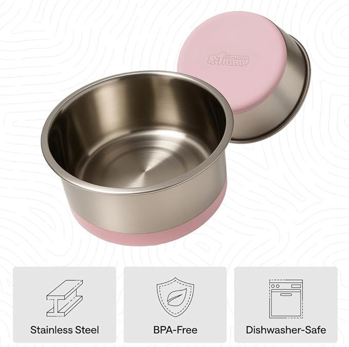GORILLA GRIP Dog Bowls, Heavy Duty 304 Stainless Steel, Holds 4 Cups Each (32 fl oz) Food and Water Bowl for Feeding Dogs and Cats, Dishwasher Safe, Rust Resistant, BPA Free Rubber Base Set of 2 Pink