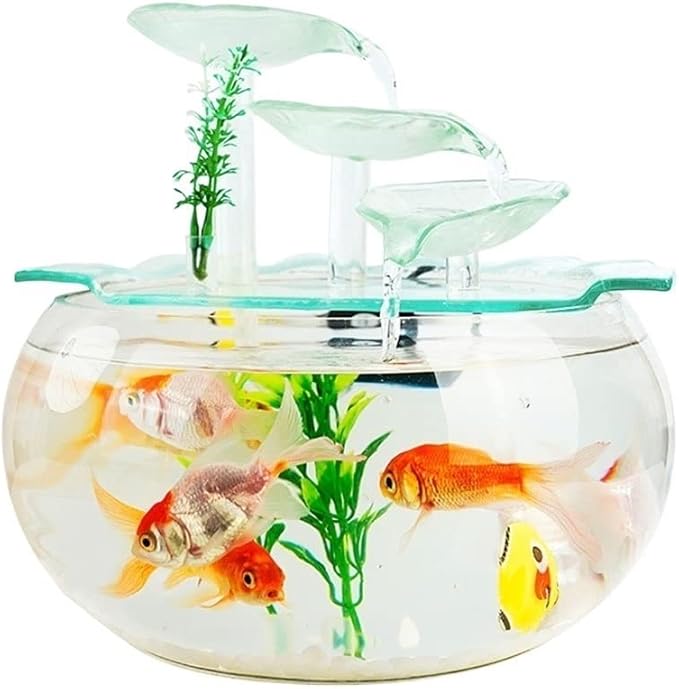 Fish Tabk Goldfish Bowl Fish Tank Goldfish Flowing Water Ornament Glass Mini Desktop Home Living Room Aquarium Starter Kits Cool Fish Tank(Color:B)