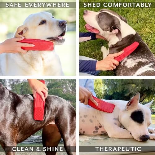 StripHair Gentle Groomer for Dogs Cats 6-in-1 Shedding Grooming Bathing Massage Tool and Pet Hair Remover (Soft Red)