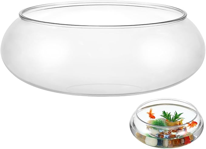 HANABASS Clear Fish Bowl Vase Wide Mouth Bubble Bowl Round Shallow Planter Terrarium Fish Tank- Aquatic Plant Pot Hydroponic Planter Table Centerpiece, 9.5X 9.5X 3.9 Inch, for Office Home