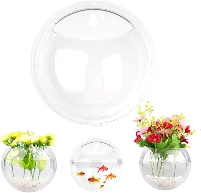 Toyfun 2Pcs Wall Hanging Fish Tank Wall Mounted Transparent Acrylic Fish Bowl Bubble Aquarium Bowl Fish Tank Aquarium for Home Decor