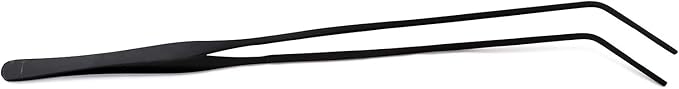 15 inch Black Curved Aquarium Tweezers Stainless Steel Curved Tweezer with Carbonation Protection Coating Against Rust Long Reptiles Feeding Tongs for Aquatic Plants Lizards Spider Snakes