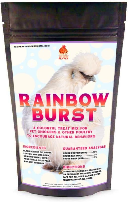 Pampered Chicken Mama Omega-Rich Rainbow Burst Chicken Treats for Hens with Black Soldier Fly Larvae for Chickens, Dried Mealworms for Birds, Grubs for Chicken Feed, (4 pounds)