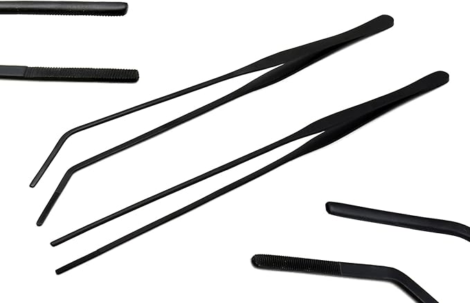 G.S Aquarium Tweezers Long Reptiles Feeding Tongs for Aquatic Plants Spider Snakes Lizards (15" Straight & Curved)