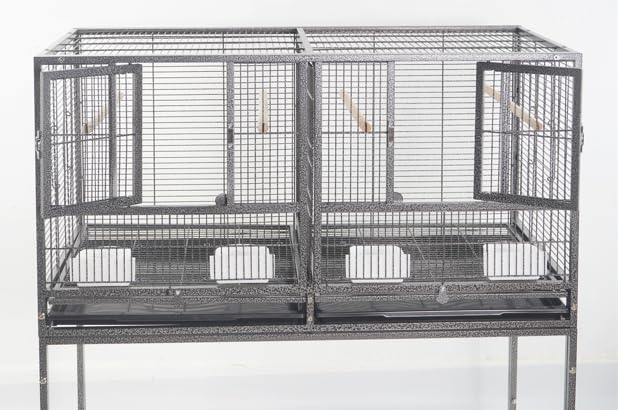 1F/2F/3F Stackable Center Divided Breeder Breeding Bird Flight Double Rolling Cage for Aviaries Canaries Cockatiels Lovebirds Finches Budgies Small Parrots. (Black Vein, 1F)