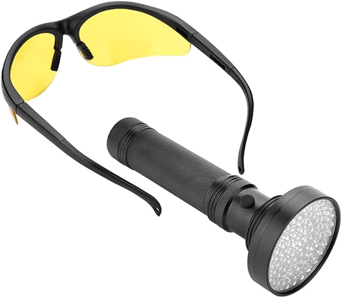 100 LEDs Flashlight, Pet Urine Detector, Aluminum Alloy, with Sunglasses for Scorpion Currency ID Card