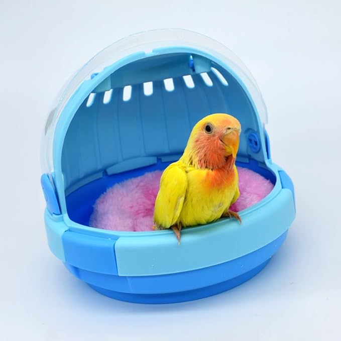 FRCOLOR Handheld Parrot Cage Portable Bird Carrier with Blue Plush Nest Pad Small Travel Cage for Budgerigar Parakeet Pet Birds
