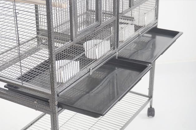 1F/2F/3F Stackable Center Divided Breeder Breeding Bird Flight Double Rolling Cage for Aviaries Canaries Cockatiels Lovebirds Finches Budgies Small Parrots. (Black Vein, 2F)