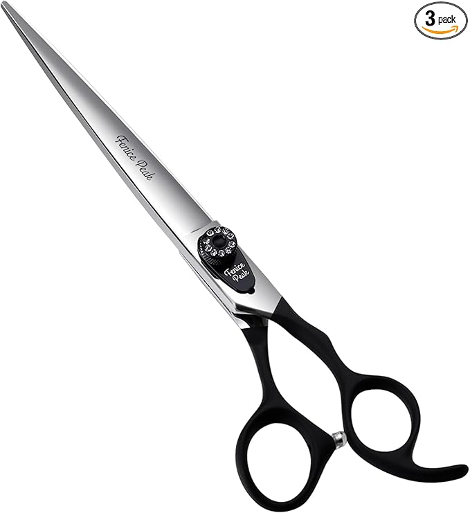 Fenice Peak 7.0'' Dog Straight Scissors For Grooming Pet Hair Cutting Shears 440C Stainless Steel Black Non-Slip Handle Sharp Blades Professional Pet Trimming Scissors for Cats