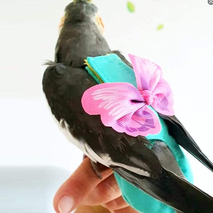 Escape-Proof Parrot Harness & Leash Set with Diaper - Adjustable Flight Suit with Bow & Safety Cord for Conures, African Grey, Parakeets, Doves (Pink-M)