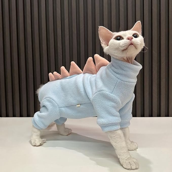 Sphynx cat Clothes, Dinosaur Costume, Hairless Cats Warm Clothes for Cornish Rex and Devon Rex (Blue, S(2-3.5lbs))