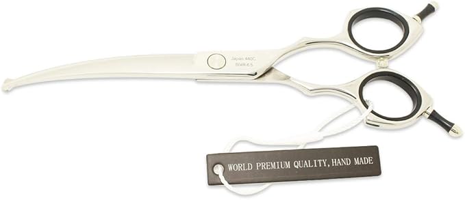 HASHIMOTO Dog Scissors for Grooming, Curved Dog Grooming Scissors with Safety Round Tips, 6.5 inch, Curved Blade, Light Weight, No Stabbing with Blunt Tip.