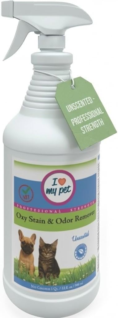 I Love My Pet Unscented Oxy Carpet Cleaner Spray, Professional Strength Stain Remover & Odor Eliminator for Dog & Cat Urine Accidents, 32 oz