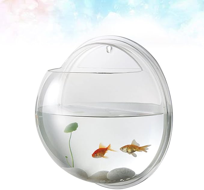 Wall Fish Tank, Betta Mini Garden Air Aquarium, Bubble Water Round Bowl Cups Semi- Farming Wall Goldfish Acrylic Decoration Hanging Transparent 3Pcs
