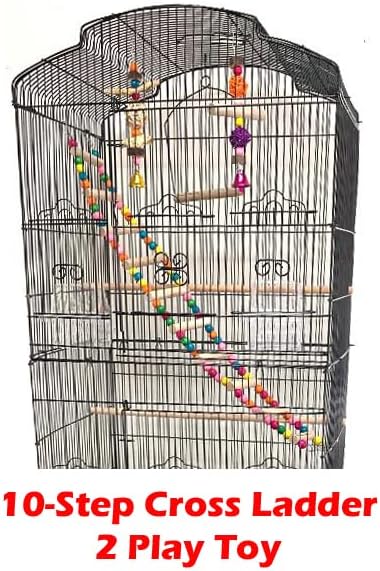 Large 35-Inch Portable Flight Bird Travel Cage for Canary Parakeet Cockatiel Lovebird Finch Bird Cage - 18" Length x 14" Depth x 35" Height (Black with Toy)
