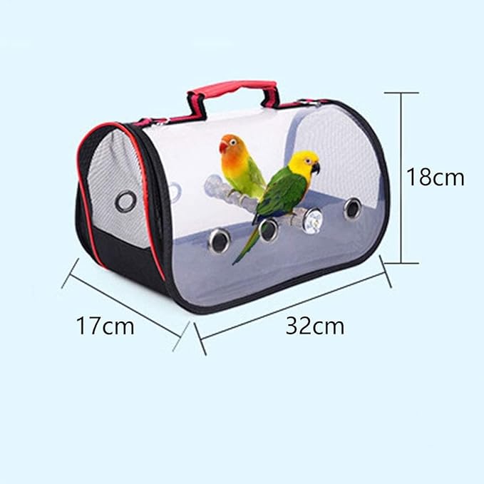 qiuqiu Bird Carrier Bag, Multifunctional, for Pets, Parrots, Cage, Light, Portable, with Shoulder Strap, Breathable, Double Zipper, Outdoor, Camping, Transparent-Blue