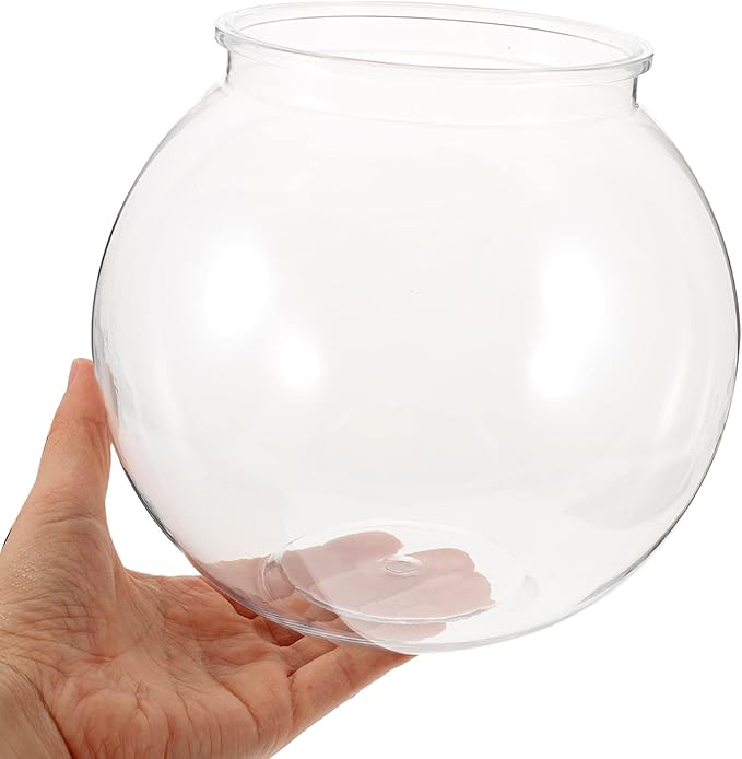 POPETPOP Plastic Fish Bowl Small Fish Tank: Transparent Small Aquarium Fish Bowls for Centerpieces Round Plastic Fish Bowl for Betta Fish Candy Party Favors, 7.07X7.07X6.29in