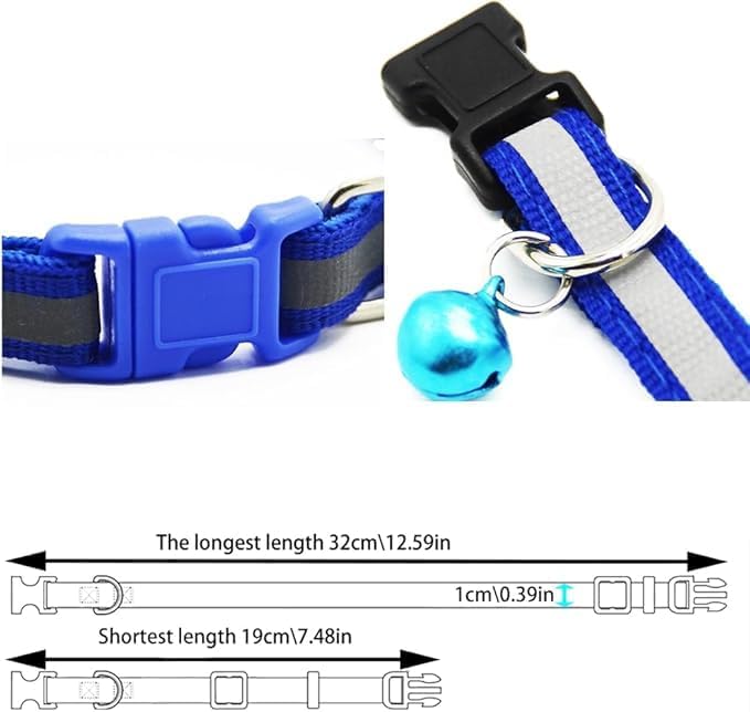 Blue XXS Dog Collar with Bell, Reflective Puppy Collar and Leash Sets Adjustable Quick Release Cat Collars with Bells for Tiny Little XXS XS Extra Small Breed Pets Dogs Kittens Girls Boys